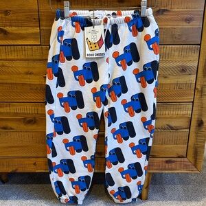 NWT Bobo Choses Kids Graphic Dog Print Joggers - White, Blue & Orange